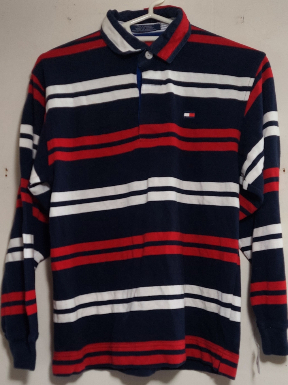 Tommy Hilfiger Men’s Navy, Red & White Striped Long-Sleeve Polo Shirt